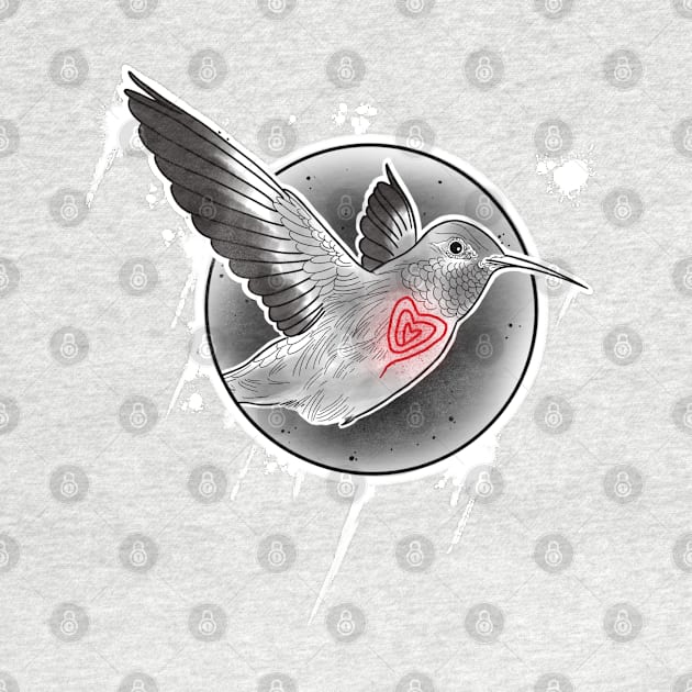 Flying humming bird with red heart by Blacklinesw9